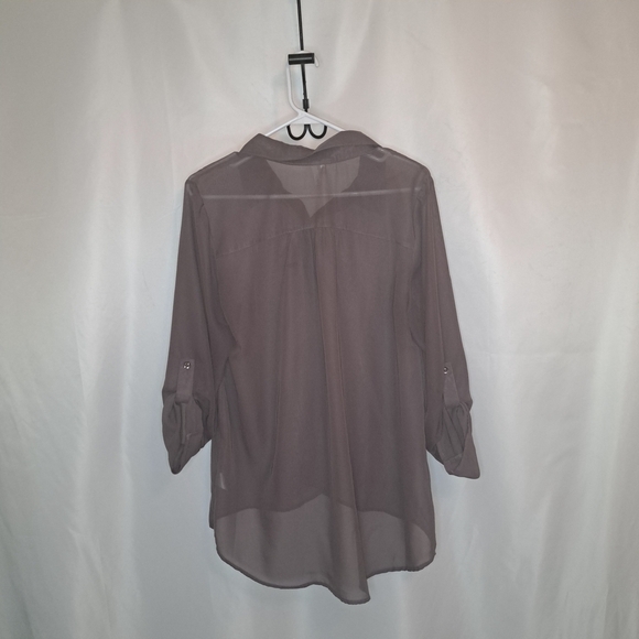 Studio Y Sheer Button Down Shirt Embellished Collar Gray Lavendar Size L #72 - Picture 2 of 11